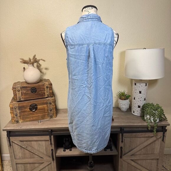 Abercrombie and Fitch Y2k Denim Shirt Mini Dress Sz S Sleeveless Preppy Casual - Picture 3 of 8
